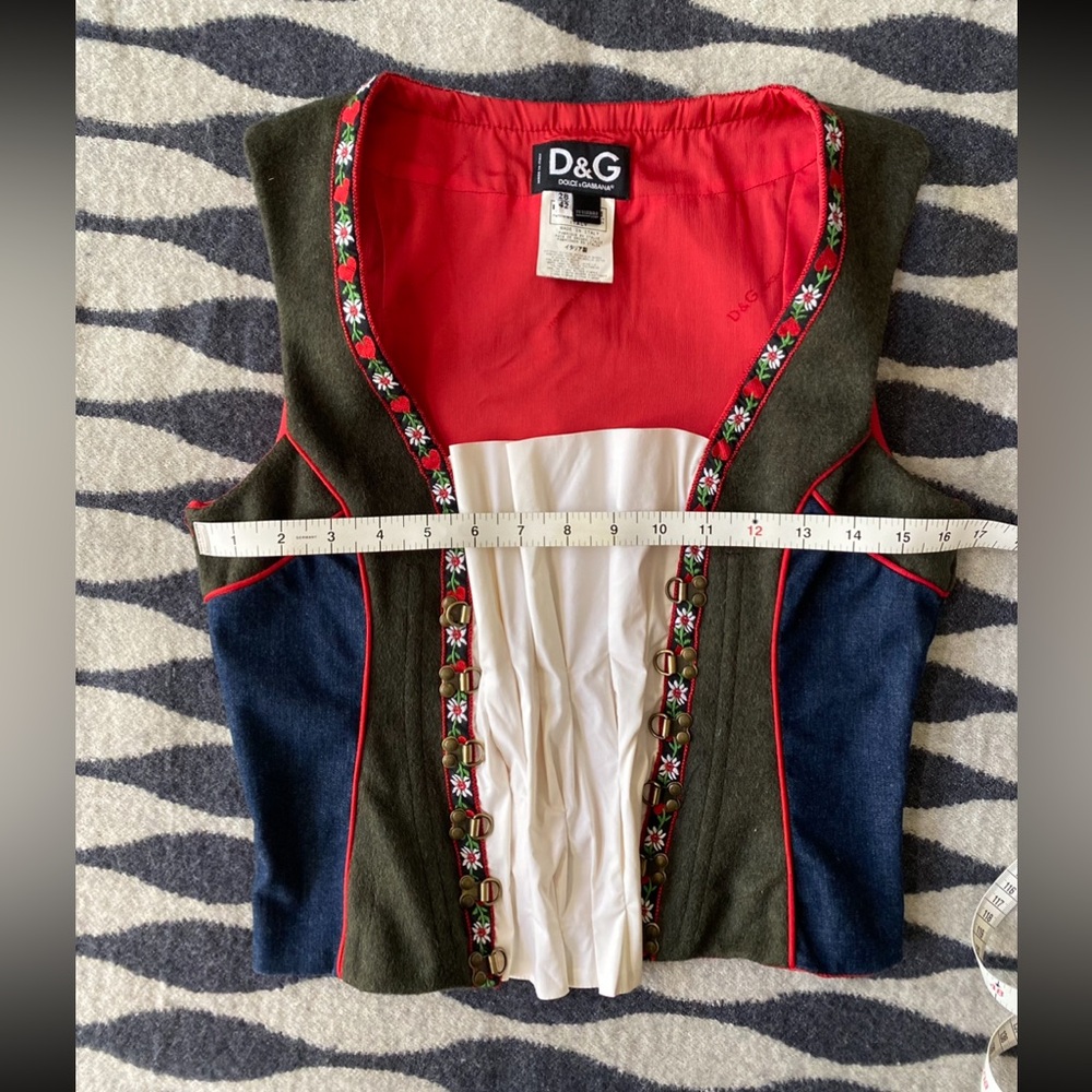 Rare VTG D & G Dolce & Gabbana Dirndl Denim Wool Bustier Size 42 - Picture 3 of 16